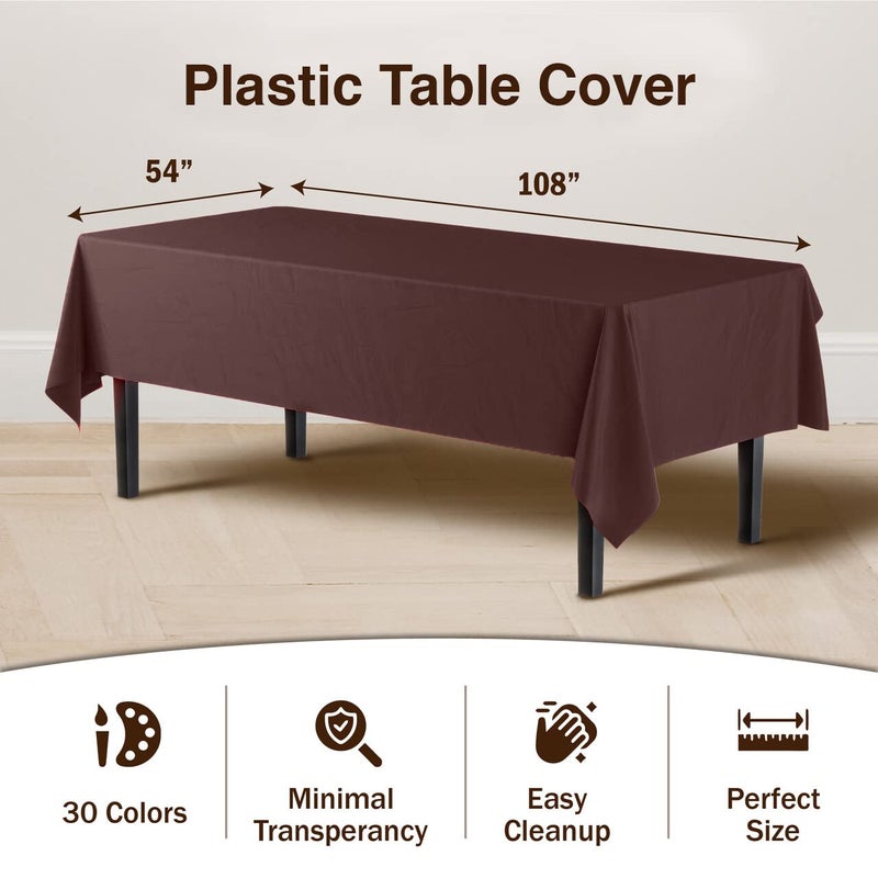 Party Solids 6-Pack Premium Plastic Tablecloth 54in. X 108in. Rectangle Plastic Table Cover - Brown - Image 3